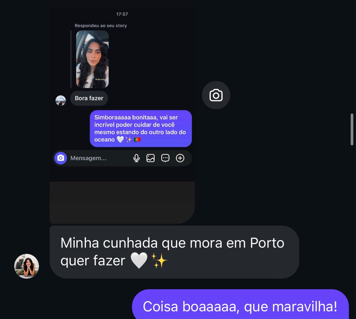 Conversa sobre uma possível aluna em Portugal